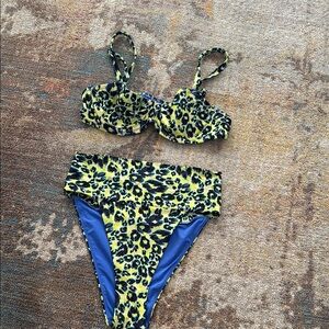 Leopard Print women’s Bikini Set - Yellow and Blue